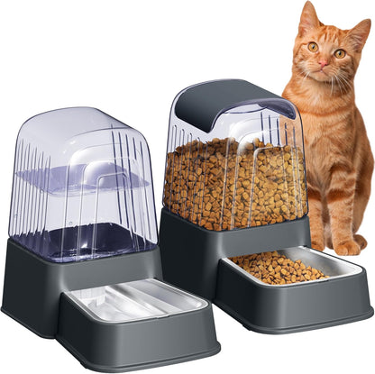Automatic Dog and Cat Food Feeder and Water Dispenser Set with Stainless Steel Bowls,Gravity Pet Food and Water Feeders,100% Bpa-Free,Large Capacity for Cats Dogs Pets… (5L Dark Gray)8