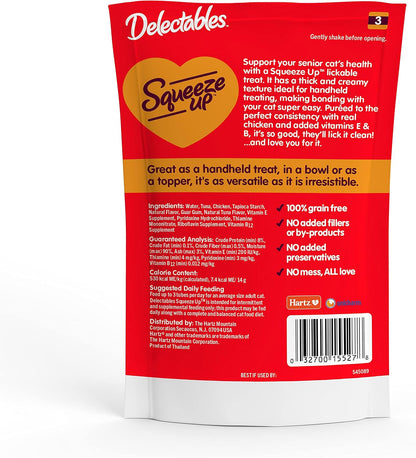 Delectables Squeeze up Creamy Squeezable Puree, Lickable Wet Cat Treats, Grain Free, No Added Fillers, No By-Products, No Added Preservatives, 0.5 Ounces Senior Chicken, 32 Tubes Total6
