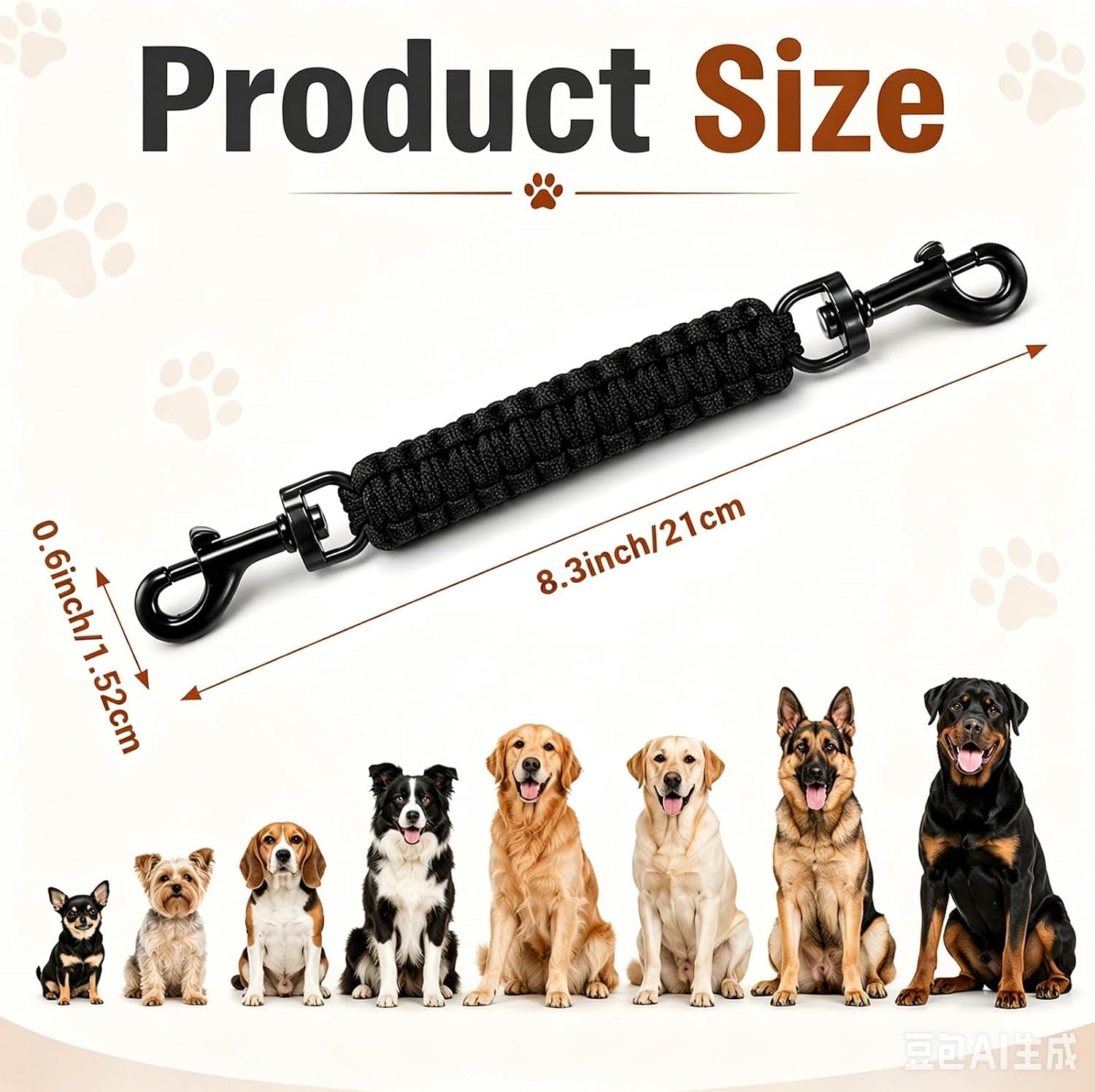 amabro-handmade-dog-collar-safety-clip-heavy-duty-double-ended-8-66-black-handmade-gentle-leader-backup-safety-clip-strap-durable-leash-connector-accessory-compatible-dog-prong-collars-pet-harnesses