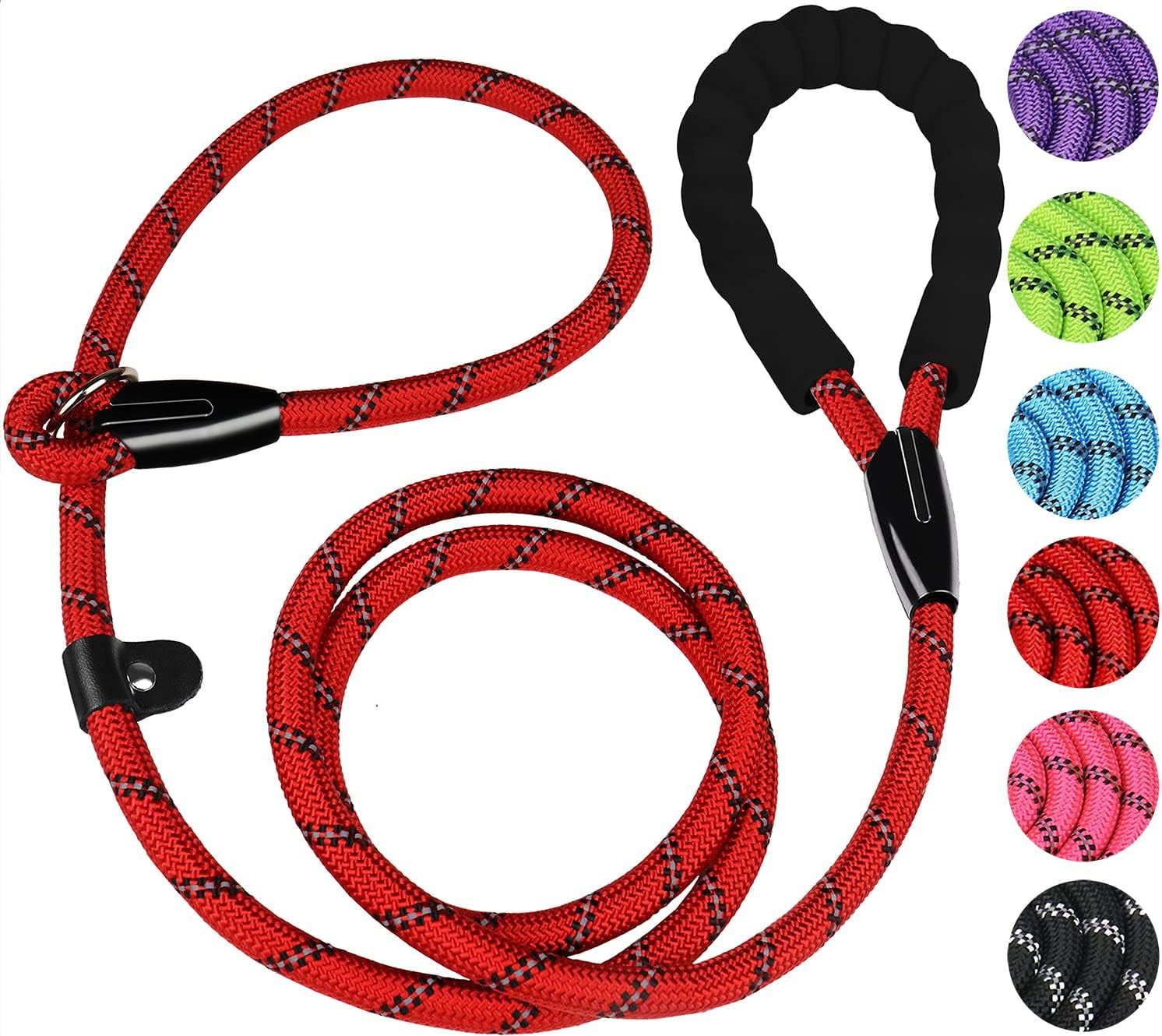dog-leash-6-ft-heavy-duty-dog-leashes-durable-premium-quality-strong-rope-slip-leash-with-comfortable-padded-handle-and-highly-reflective-threads-for-small-medium-and-large-dogs-black