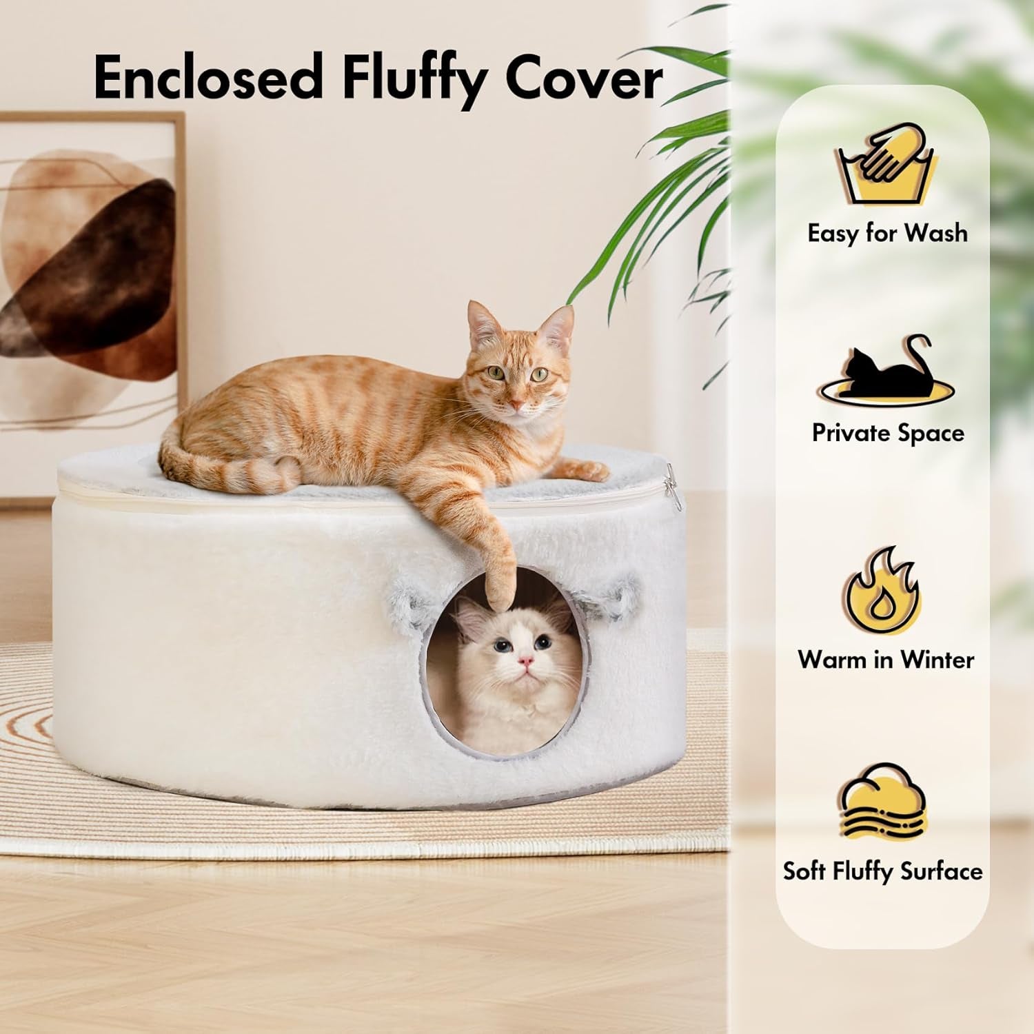 zoratoo-enclosed-cat-house-for-indoor-cats-pet-cave-with-washable-cover-portable-raised-pet-bed-sturdy-metal-frame-detachable-washable-cover-oval-shape-cuddle-bed-for-sleeping-kittens
