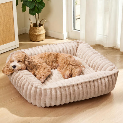Small Dog Bed Calming Cat Bed for Indoor Cats 20’’X16’’Sage Grey | Rectangle Orthopedic Pet Sofa Bed, Washable Anti-Anxiety Soft Puppy Couch, Nonskid Bottom Furry Cuddler up to 9 Lbs10