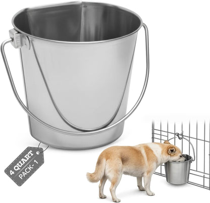 Stainless Steel Flat Side Bucket 1 Quart (0.25 Gallon)- Heavy Duty Hanging Food & Water Pail for Dogs, Cats, Birds, Kennel, Cages & Crates, Durable Rustproof Multi-Purpose Feeding Buckets12