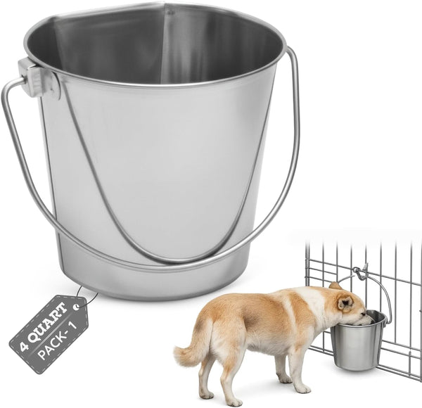 9 Quart Stainless Steel Flat Side Bucket | 2.25 Gal Durable Heavy Duty Food & Water Feeding Pails for Dog Goat Sheep Horse | Fits Kennel Cage Critter Crate Hanging Pet Pail | Multipurpose11