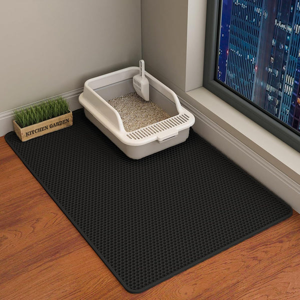 HCY&WLD Cat Litter Mat, 45X26/35X24/30X22/24X18 Inch Double Layer Cat Litter Box Mat, EVA Non-Slip, Waterproof Urine Proof Cat Litter Catcher Mat, Easy Clean Scatter Control (35X24 Inch, Khaki)19