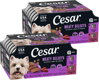 Cesar Wet Dog Food Classic Loaf in Sauce Grilled Chicken, Filet Mignon, Porterhouse Steak, Beef, Chicken & Liver and Turkey Variety Pack 3.5 Oz. Easy Peel Trays (36 Count, Pack of 1) | Made in USA, Real Meat #1 Ingredient, No Fillers or Artificial Flavors, Formulated without Grains, Easy Peel Trays21