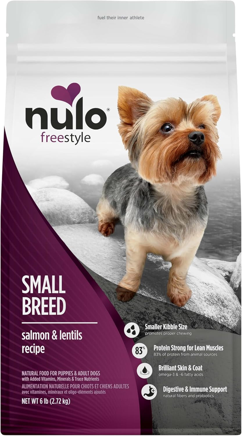 nulo-freestyle-small-breed-dog-food-dry-salmon-lentils-puppy-adult-grain-free-dog-food-natural-high-protein-smaller-sized-kibble-with-bc30-probiotic-for-healthy-digestion-support-6lb-bag