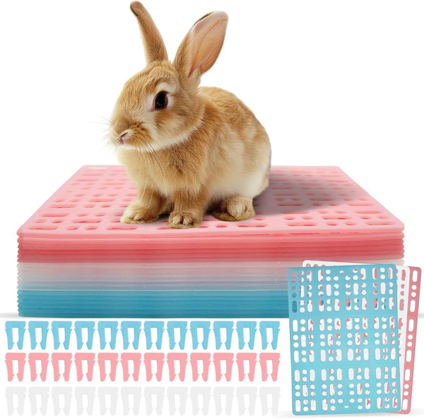 18 Pack Plastic Rabbit Cage Mat, Bunny Resting Mats for Cage with Snap Joint, Breathable Small Animal Feet Pads for Guinea Pigs, Chinchilla, Pet - White, Blue, Pink1