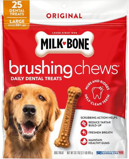 Milk-Bone Brushing Chews Large Daily Dental Dog Treats, 33.7 Oz Bag | 25 Treats, Chicken Flavored, VOHC Accepted Dental Chews, Helps Clean Teeth and Freshen Breath, for Large Dogs 50 Lbs and Up9