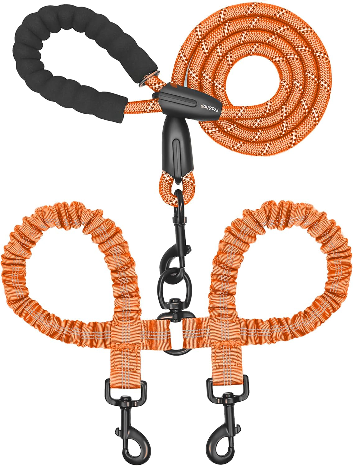 iyoshop-dual-dog-leash-360-swivel-no-tangle-walking-leash-with-shock-absorbing-bungee-for-two-dogs-large-25-150-lbs-black
