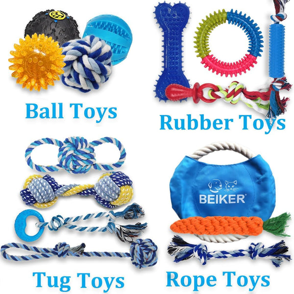 Beiker Dog Teething Chew Toys - 15 Pack Small Medium Breed Puppy Toy, Variety Dogs Rope Chew Toys Bundle for Boredom, Pet Interactive Squeaky Treat Dispensing Ball for Puppies2