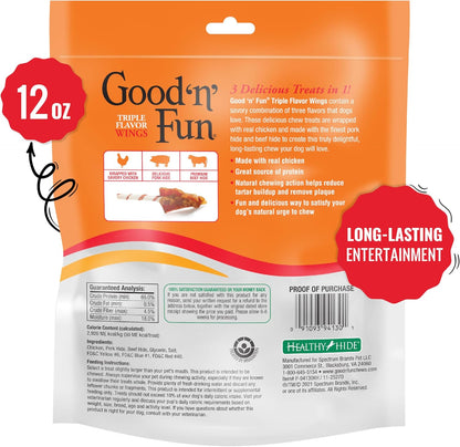 Good 'N' Fun Wings Long-Lasting Dog Treat, with Real Proteins, Premium Chicken and Beef Hide, Supports Dental Health, Mental Stimulation, 12 Oz2