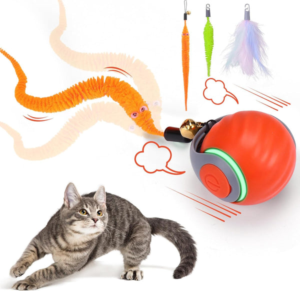 BABORUI 2Pack Interactive Cat Toy Ball - Automatic Interactive Cat Toys for Indoor Cats with 3 Tails, 2 Speeds Rechargeable Enrichment for Small/Medium/Large to Keep Them Busy10