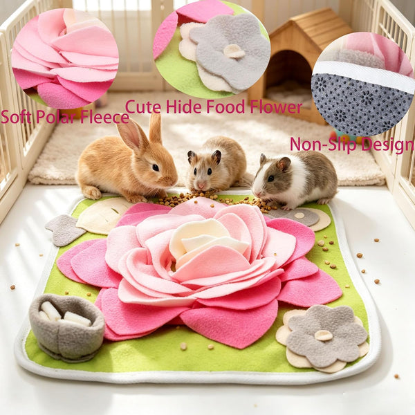 Rabbit Foraging Mat Snuffle Mat for Small Animals Bunny Puzzle Toys Pets Interactive Feeding Mat for Guinea Pigs Hedgehog Chinchilla Puppies (Pink)2