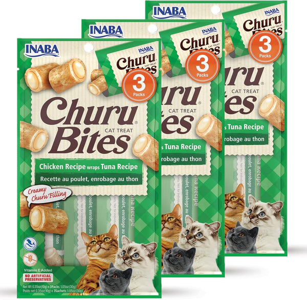 INABA Churu Bites for Cats, Soft Baked Chicken Churu Filled Cat Treats with Green Tea Extract, 0.35 Ounces Each Tube, 12 Tubes Total, 4 Flavor Variety8