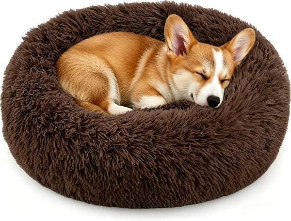 Calming Donut Dog and Cat Bed for Indoor Cats, Anti-Anxiety round Fluffy Soft Washable Small Pet Bed for Puppy and Kitten, Warming Comfortable Luxury Anti-Slip Waterproof Mute Base 20In Gray15