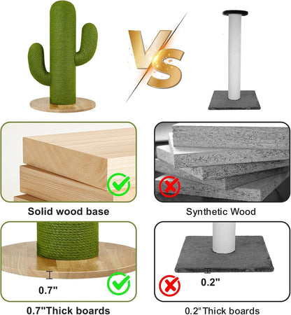 Cat Scratching Post with Solid Wood Base,39.37" Hx17.71 Lx17.71 W Tall Scratching Posts for Indoor Cats Adults,Cactus Thick Columns,Durable Lambswool and Jute,Large Scratcher Post (Large)5