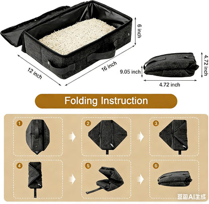 Portable Cat Litter Box with Lid, 16 * 12 * 6 Inches, Black | Foldable, Ease of Use, Non-Leaking, Easy to Take, Lightweight, for Outdoor Camping & Traveling, Zipper Lock3