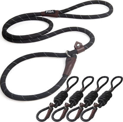 Fida Durable Slip Lead Dog Leash, 6 FT X 1/2" Heavy Duty Dog Loop Leashes, Comfortable Strong Rope Slip Leash for Large Medium Dogs, No Pull Pet Training Lead with Highly Reflective(1/2", Black)36