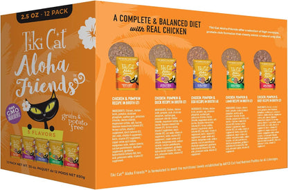 Tiki Cat Aloha Friends Variety Pack, Meaty Flavors Mixed with Pumpkin, Wet, High-Protein & High-Moisture Cat Food, for All Life Stages, 2.5 Oz. Pouch (Pack of 12)2