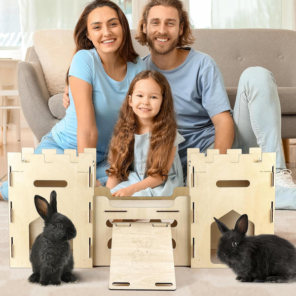 HIIMALEX Extra Large Wooden Bunny Castle House Multistory Climbing Tower Hideout Ventilated Sturdy Habitat for Rabbit Guinea Pig Chinchilla Ferret7