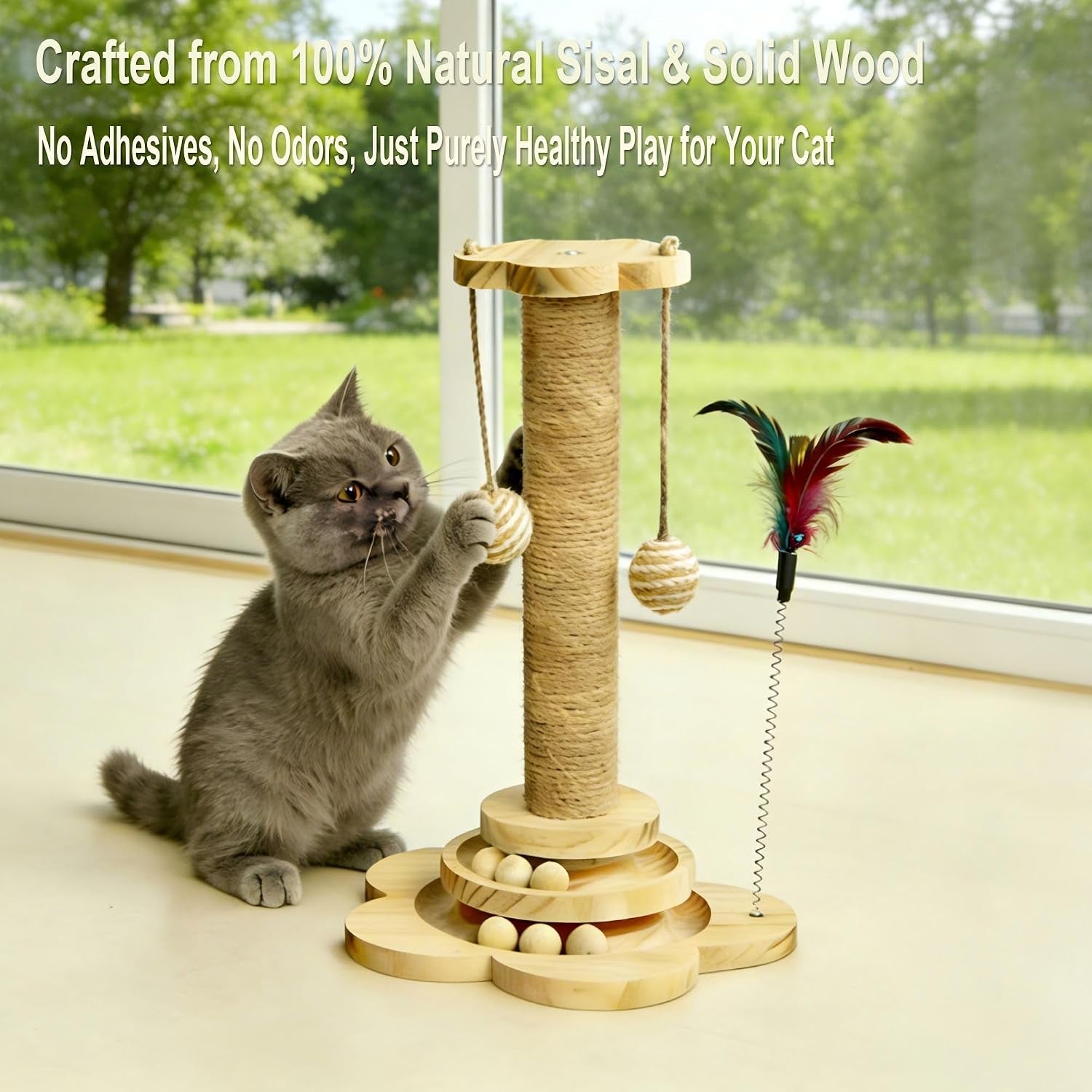 wooden-cat-scratching-post-4-in-1-cat-scratcher-kitten-toys-17-7-tall-sisal-post-for-indoor-cat-with-two-laye-wooden-ball-track-ideal-for-small-medium-cat