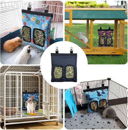 RIOUSSI Guinea Pig Hay Feeder, Hanging Rabbit Hay Feeder Bag. Blueflower | Upgraded Double Layer Fabric | Bite Resistant | Cleaner Hay & Less Mess | Small Animal Hay Holder for Bunnies & Chinchillas6