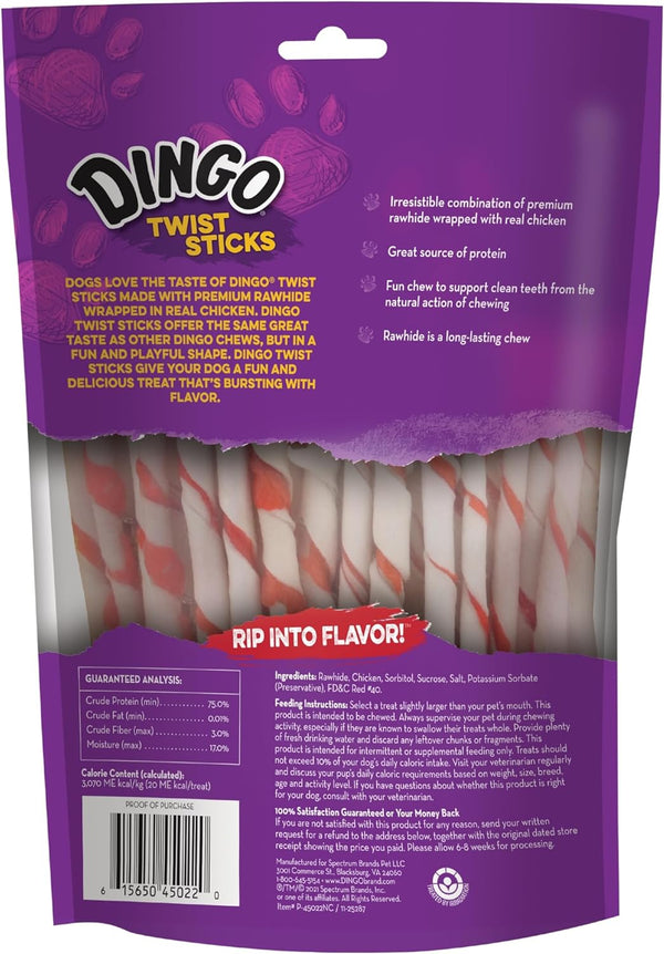 Dingo Twist Sticks Premium Rawhide Treats for Dogs Made with Real Chicken, 50 Count2