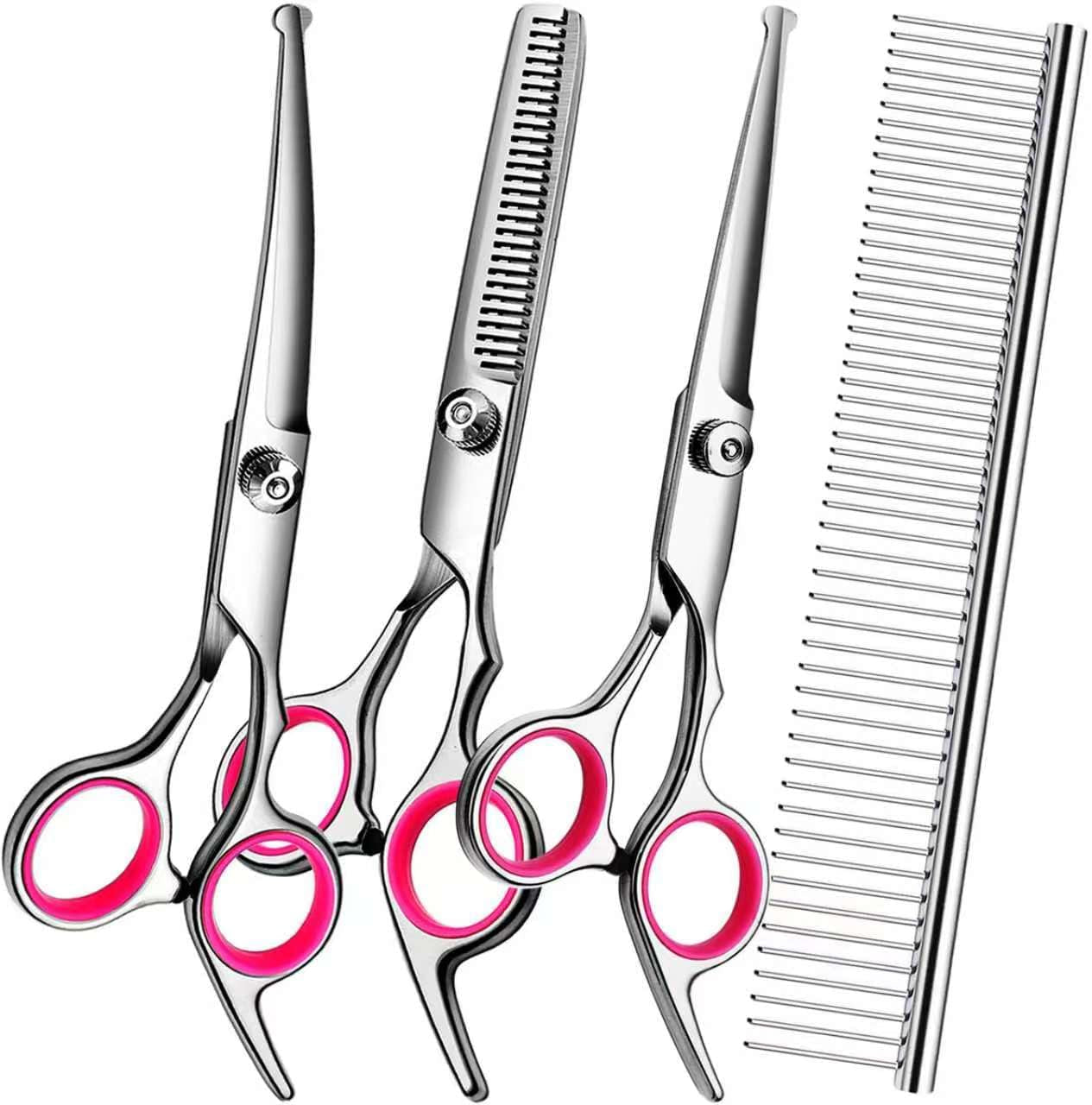 dog-grooming-scissors-kit-premium-stainless-steel-dog-shears-with-curved-shears-sharp-durable-for-dogs-cats-pink-3-piece