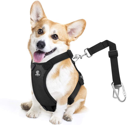 Vavopaw Dog Seat Belt Vest Harness for Car,2 in 1 Seatbelt Buckle | Soft Breathable Mesh,Adjustable Buckle,Nylon,Heavy Duty Pet Safety Seat Belts for Small Medium Large Pets,Black,L17