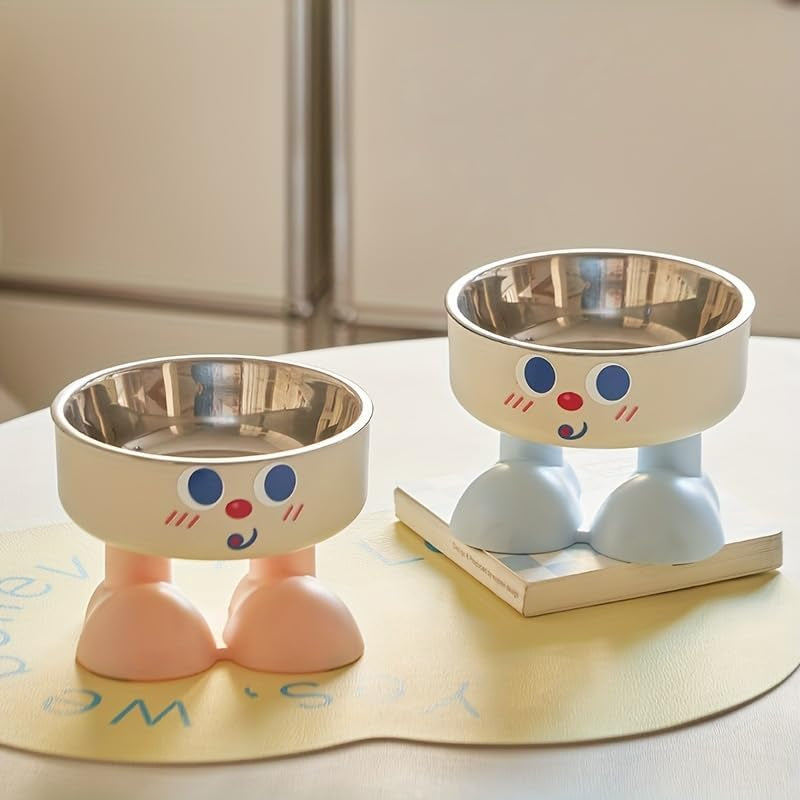 a-new-mischievous-face-cartoon-pet-bowl-stainless-steel-high-neck-cat-bowl-for-feeding-and-watering-dog-bowl-dog-dining-plate-pink