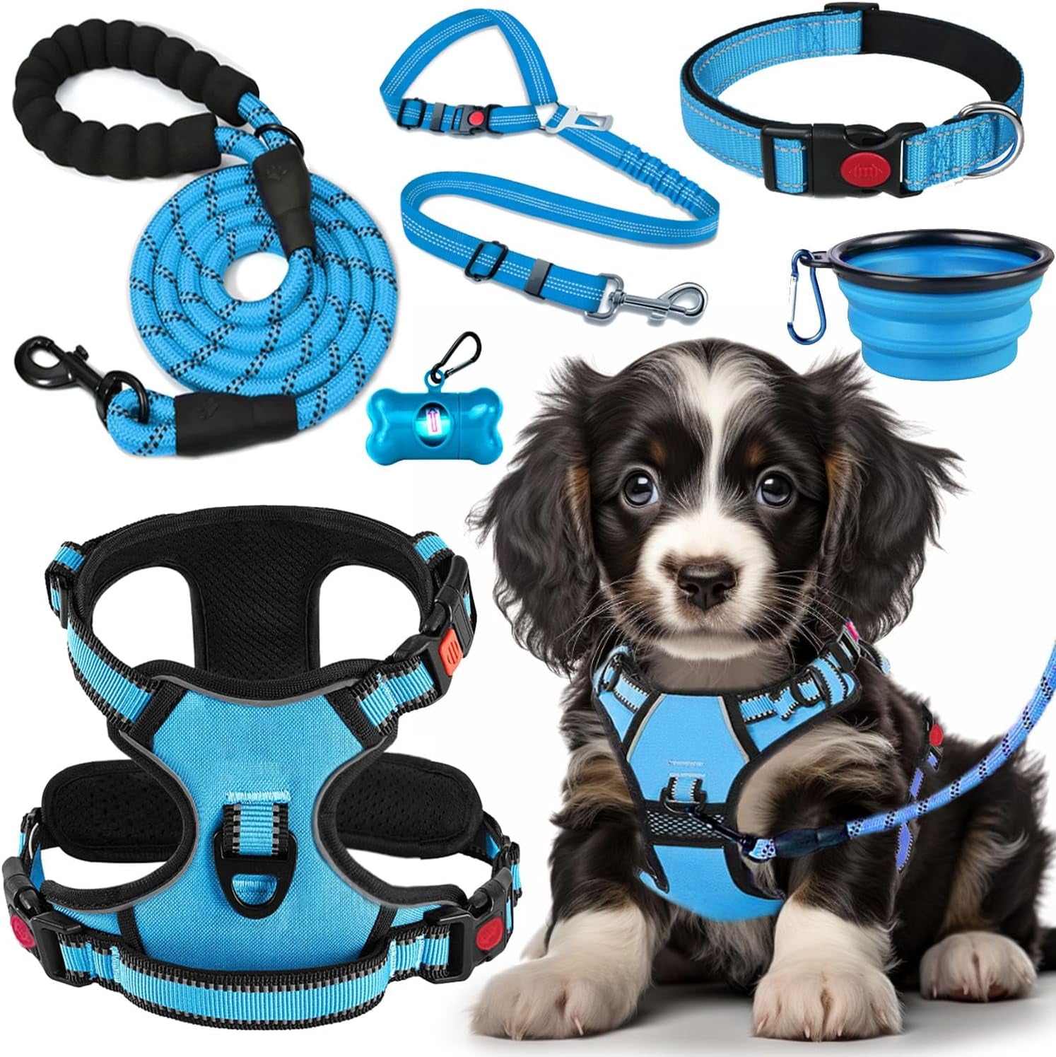 lobeve-no-pull-dog-harness-collar-leash-set-includes-dog-seat-belt-collapsible-bowls-poop-bag-dispenser-ideal-for-training-walking-hiking-fits-small-to-large-dogspink-l