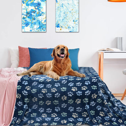 Rezutan Blanket for Large Dogs, Cat Flannel Washable Soft Pet Mat Throw Cover for Kennels-Beds, Sofas, Furniture Protection, Cute Paw Pattern, Black, 50X40 Inch26