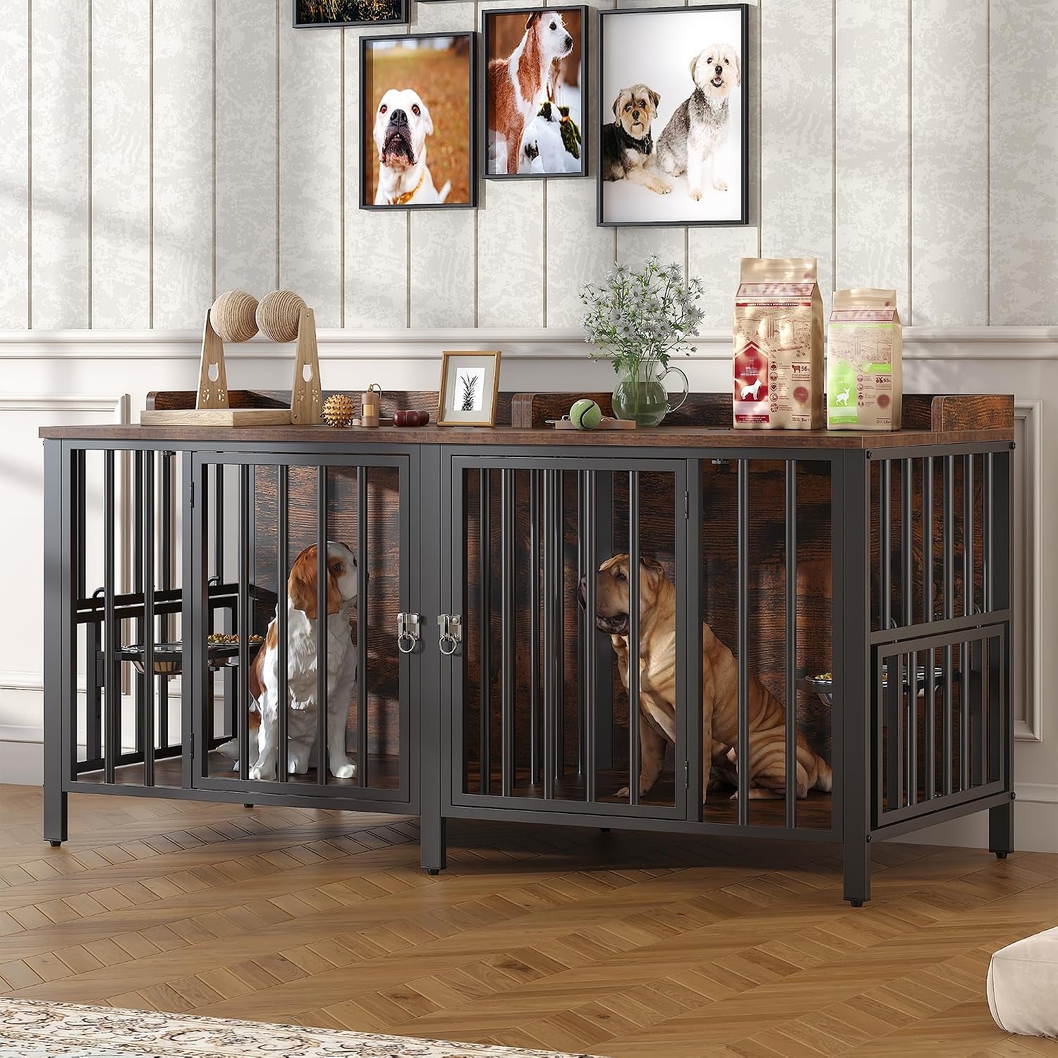 boinn-63-heavy-duty-dog-crate-furniture-with-4-doors-removable-divider-openable-top-indoor-dog-kennel-with-raised-edge-tabletop-double-dog-cage-for-medium-large-dogs-decorative-pet-crate