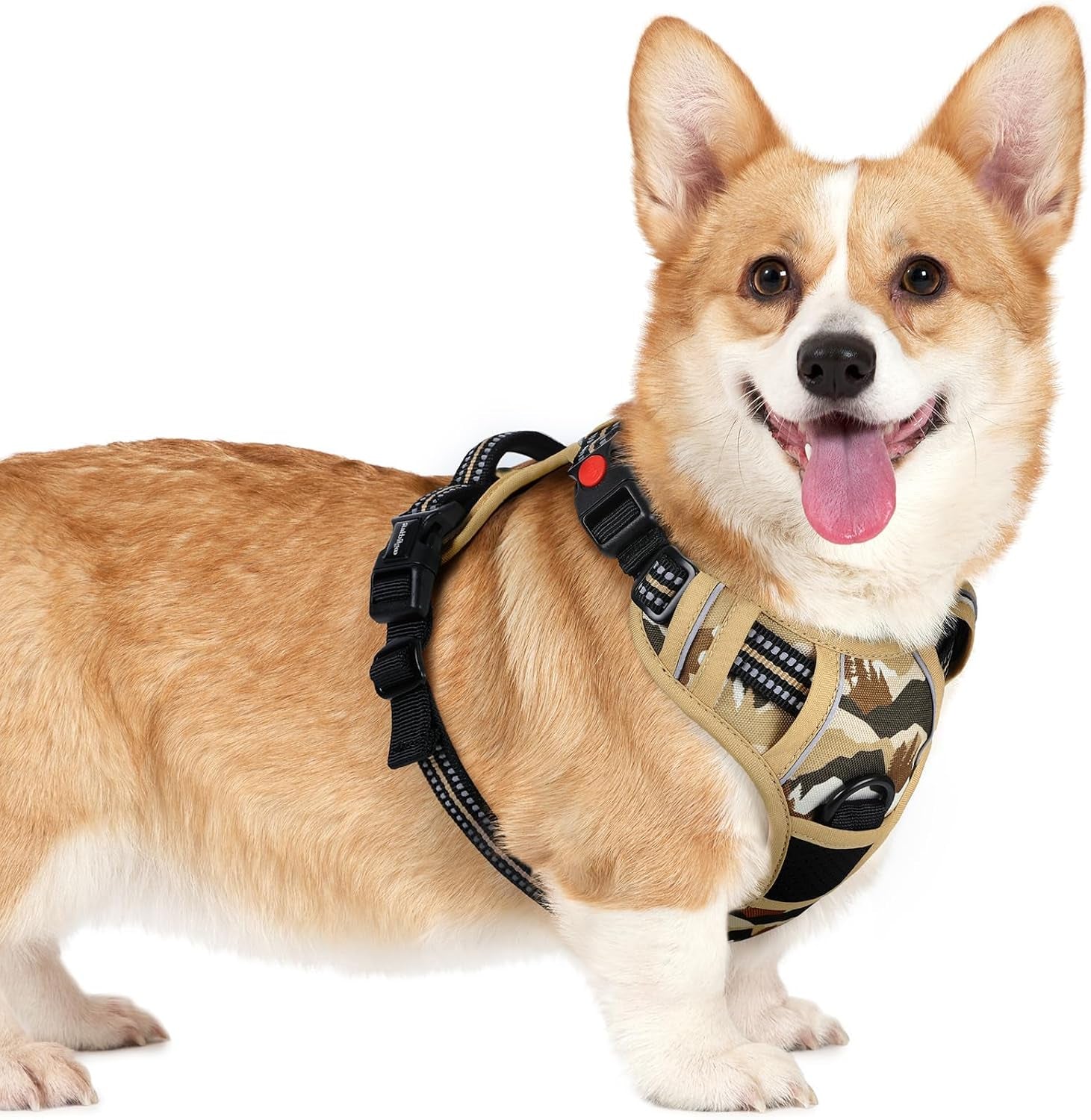 rabbitgoo-dog-harness-medium-sized-updated-easy-on-off-with-3-buckles-no-pull-no-choke-walking-with-2-clips-and-handle-adjustable-soft-reflective-blue-medium