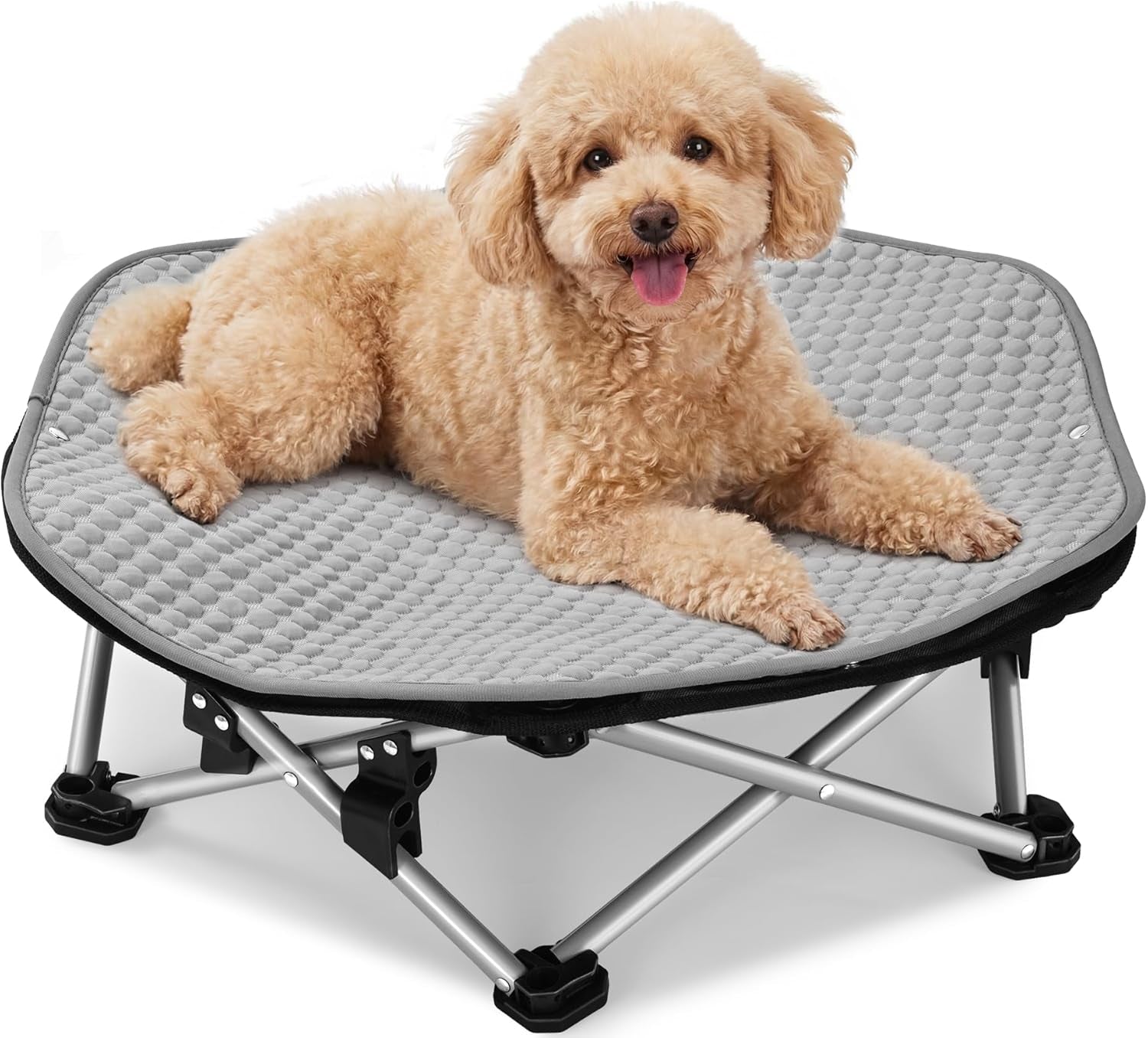 pecute-raised-dog-bed-with-cooling-mat-elevated-pet-cot-for-small-dogs-m-breathable-textilene-mesh-outdoor-camping-beach-steel-frame-130-lbs-heavy-duty-support-tool-free-3-second-quick-assembly