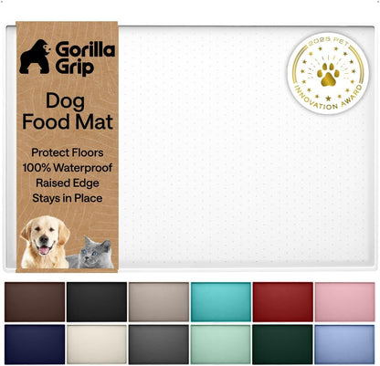 GORILLA GRIP 100% Waterproof Raised Edge BPA Free Silicone Pet Feeding Mat, Dog Cat Food Mats Contain Spills Protects Floors, Placemats for Cats and Dogs Water Bowl, 18.5X11.5, Gray21