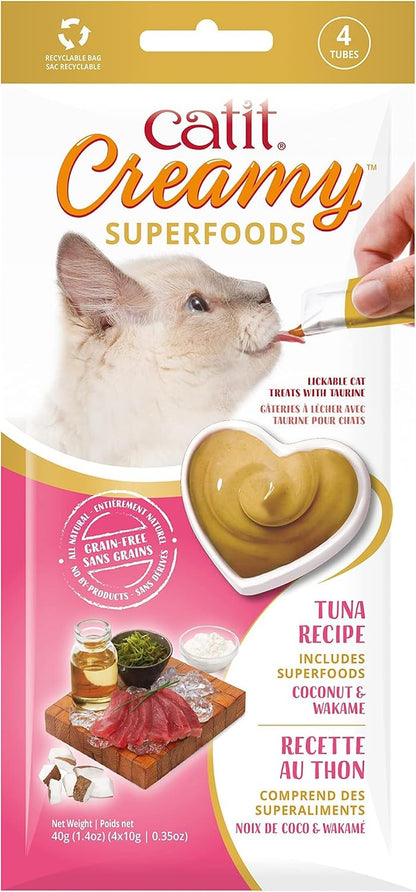 Catit Creamy Superfood Lickable Cat Treat – Hydrating and Healthy Treat for Cats of All Ages - Lamb with Quinoa & Chia, 4-Pack4