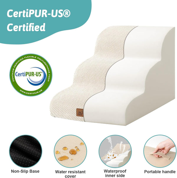 COZY KISS Dog Stair for Small Dog 15.7" H, 3 Step Pet Ramp for Couch | Curved Stable Dog Step for Puppy, Older Cat, Senior, Medium, Short-Legged Dog, Non-Slip Ladder, 15.7X22.4X15.7 Inch, Beige4