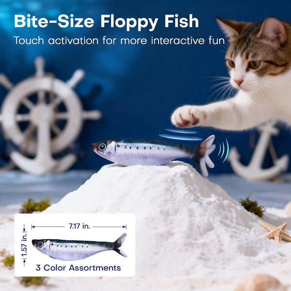 Potaroma Cat Toys Bite-Sized Flopping Fish with Catnip | Realistic Tap-Activated Moving Kitten Kicker, 3 Floppy Mode Wiggle Fish, Interactive Motion Kitty Exercise3