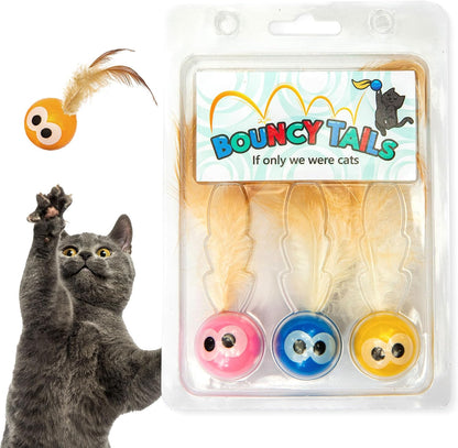 Bouncy Tails 3-Pack Cat Ball Toy with Natural Feathers, Interactive Cat Toys for Bored Indoor Adult Cats, Feather Cat Toy for Indoor Cats and Playful Kittens8
