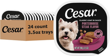 Cesar Classic Loaf in Sauce Wet Dog Food, Filet Mignon, 3.5 Oz, 24 Count | Made in USA, Real Beef #1 Ingredient, No Fillers/Added Sugar/Artificial Flavors, Use as Meal or Topper, Easy Peel Trays19