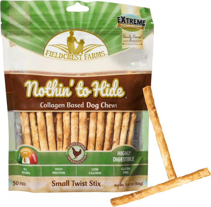 Fieldcrest Farms Nothin' to Hide Twist Stix, Beef Flavor, Easily Digestible, Supports Skin, Coat, Joints & Muscles, for Moderate Chewers under 15Lbs, 50 Pieces16