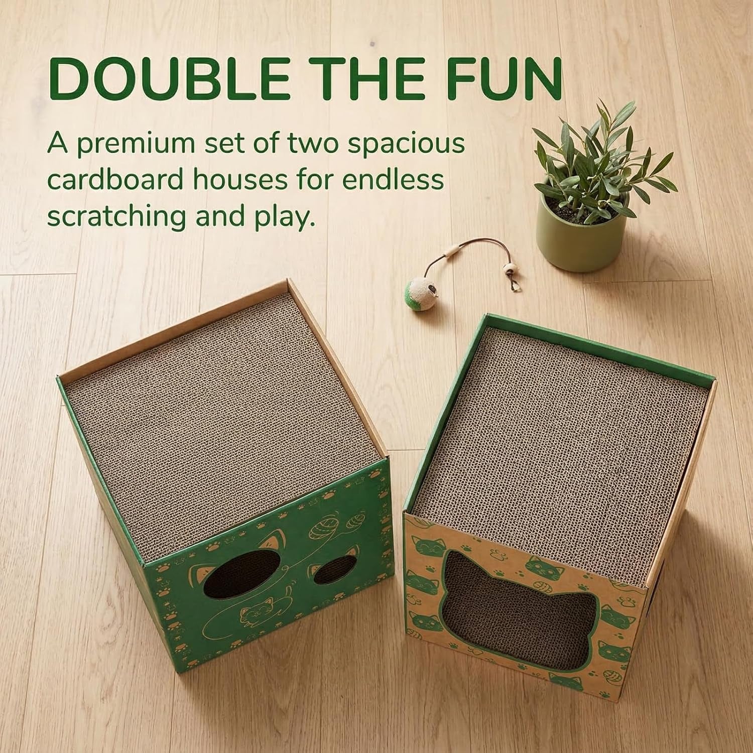 pumtus-2-pack-cardboard-cat-houses-cat-play-house-with-2-pcs-scratching-pad-corrugated-kitten-hideaway-cave-cute-cats-condos-box-cat-scratching-toy-scratcher-bed-for-indoor-cats-kittens-bunny