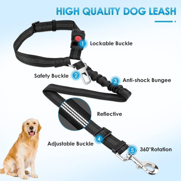 Slowton Dog Seat Belt for Car, 2 Pack Dog Car Harness Seatbelt Adjustable with Elastic Bungee Buffer, 2 in 1 Pet Car Leash Headrest Restraint Dog Reflective Safety Tether (Black, Headrest+Clip)5