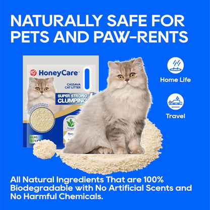 Honeycare Cassava Cat Litter | Natural Cassava Formula | Fast Clumping & Odor Control | Low Dust & Eco-Friendly | 6 Lbs7
