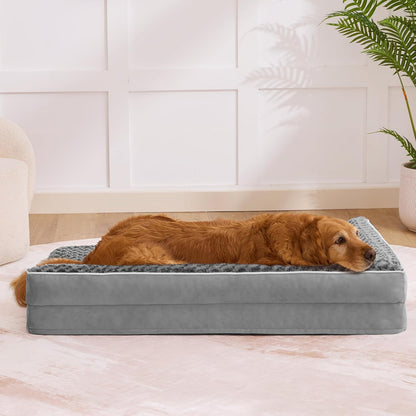 Dog Beds Large Sized Dogs, XL Orthopedic Dog Beds for Large Dogs 42"X30"X7.5", Waterproof Pet Bed with Washable Cover, L-Shaped Pet Couch with Portable Handle, Grey7