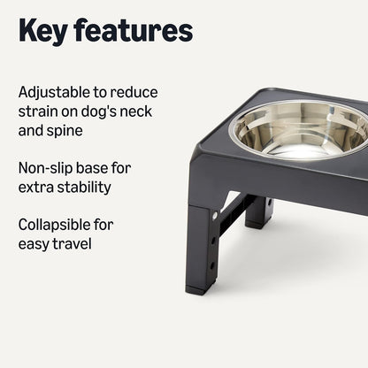 Amazon Basics Elevated Dog Bowls Stand, Height Adjustable Raised Pet Feeder Dish Station with Non-Slip Base, Stainless Steel Bowls, 17.3 X 9.4 X 12 In, Black2