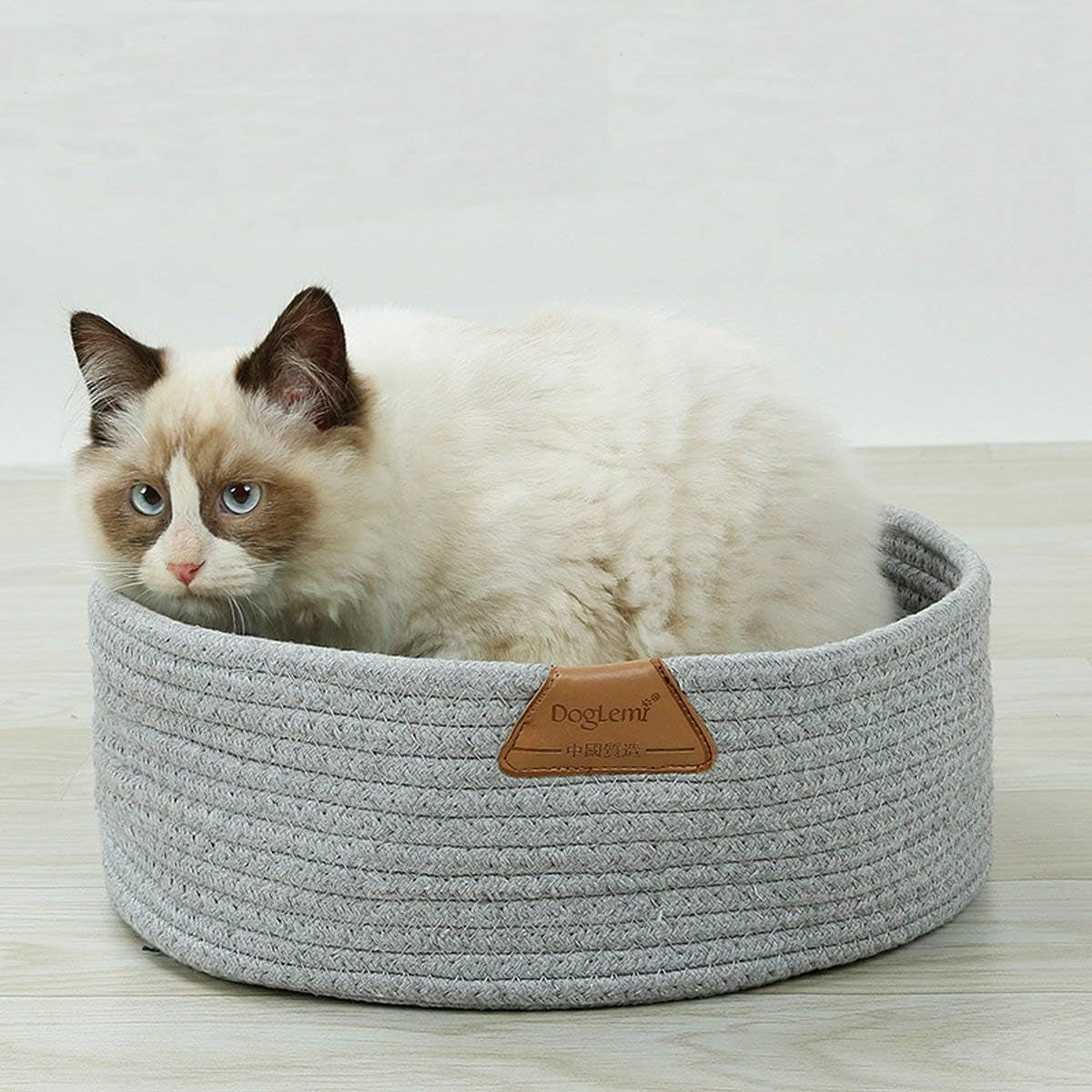 cat-bed-basket-nest-round-cotton-rope-woven-warm-medium-pet-sleeping-bed-house-cute-fun-scratcher-scratching-scratch-mat-pad-for-puppy-small-dogs-indoor-play-eco-washable-winter-summer-gray