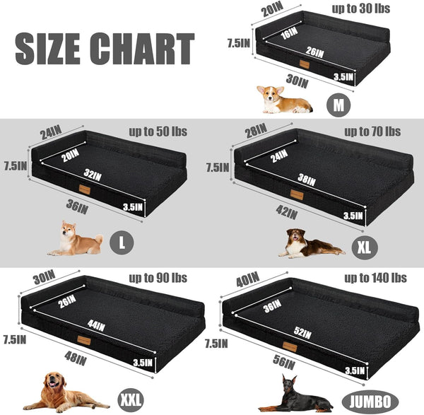 Patas Lague Orthopedic Large Dog Bed Pet Sofa Beds 36''X24'' Black | L Bolster Egg-Crate Foam Dog Couch for Large Sized Dogs, Waterproof Removable Washable Cover, Pet Mat with Nonskid Bottom5